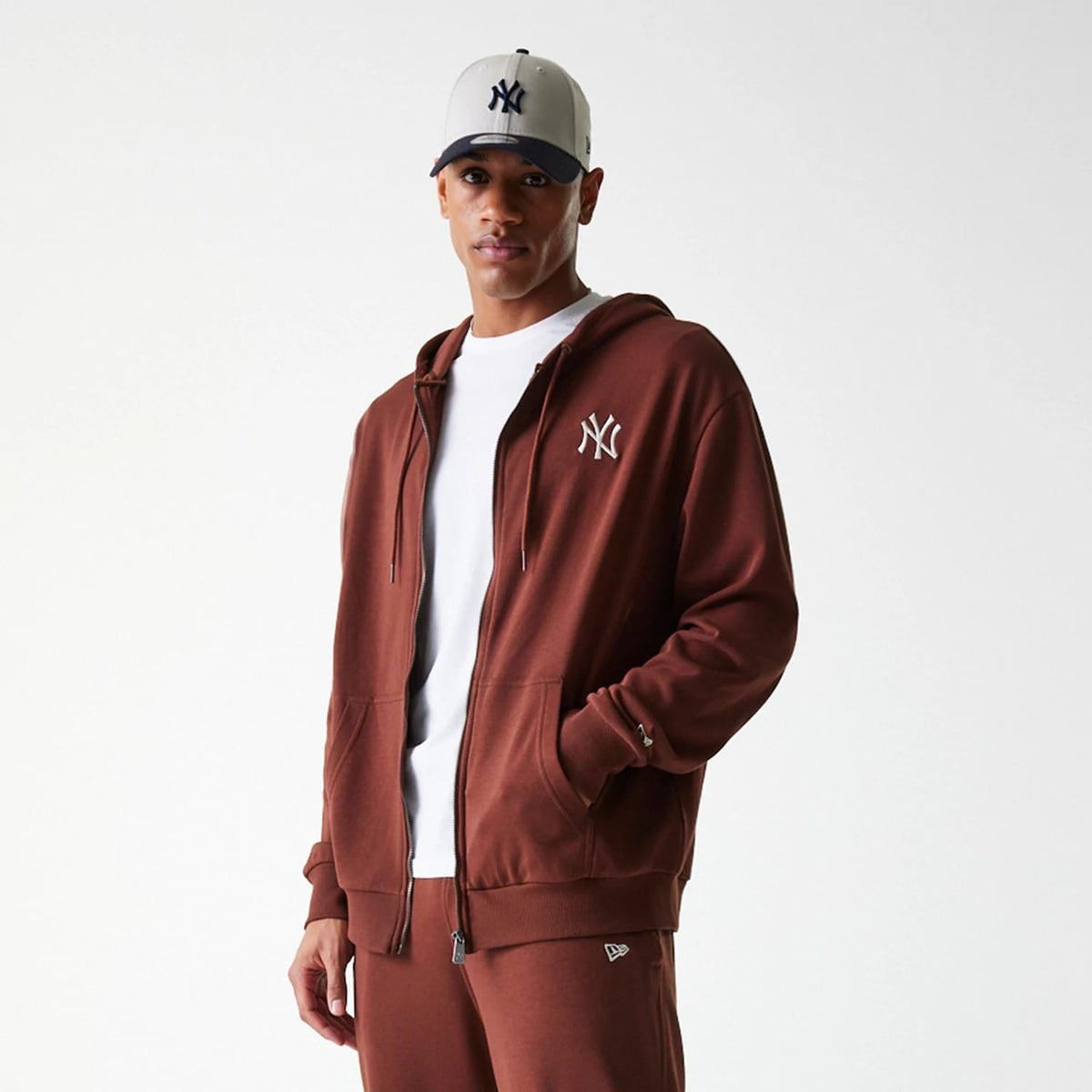 New York Yankees MLB Midi League Essential Brown Oversized Full Zip Hoodie-zelvios