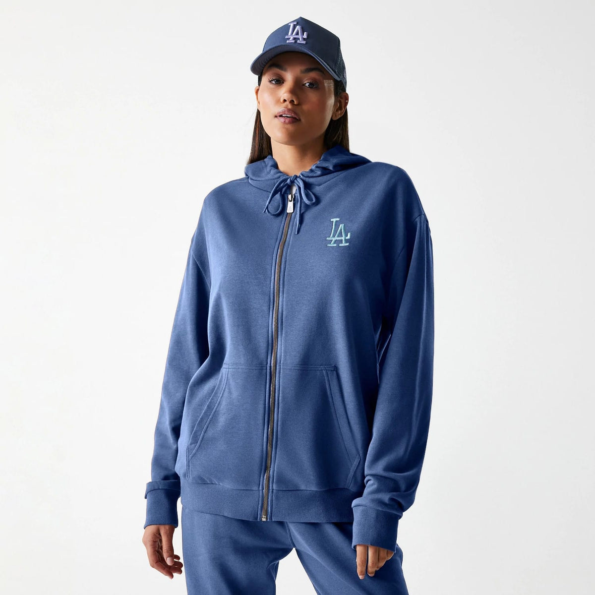 LA Dodgers MLB Midi League Essential Dark Blue Oversized Full Zip Hoodie-zelvios