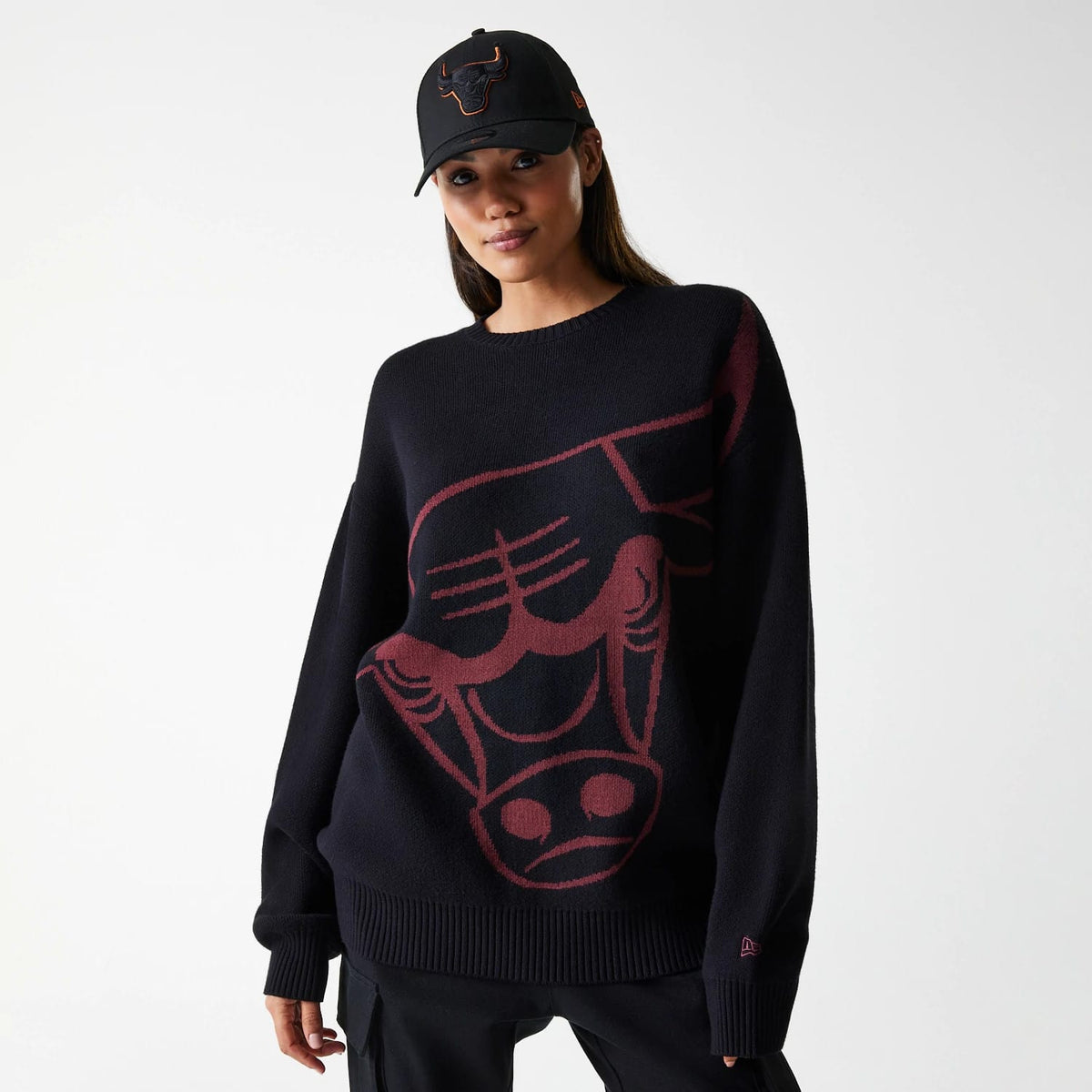 Chicago Bulls NBA Knit Black Oversized Knit Sweater-zelvios