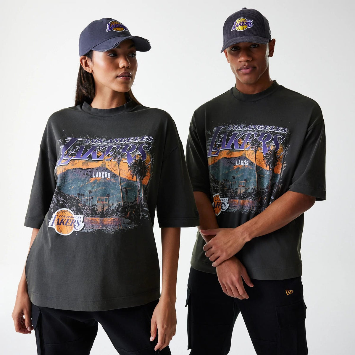LA Lakers NBA Washed Graphic Grey T-Shirt-zelvios