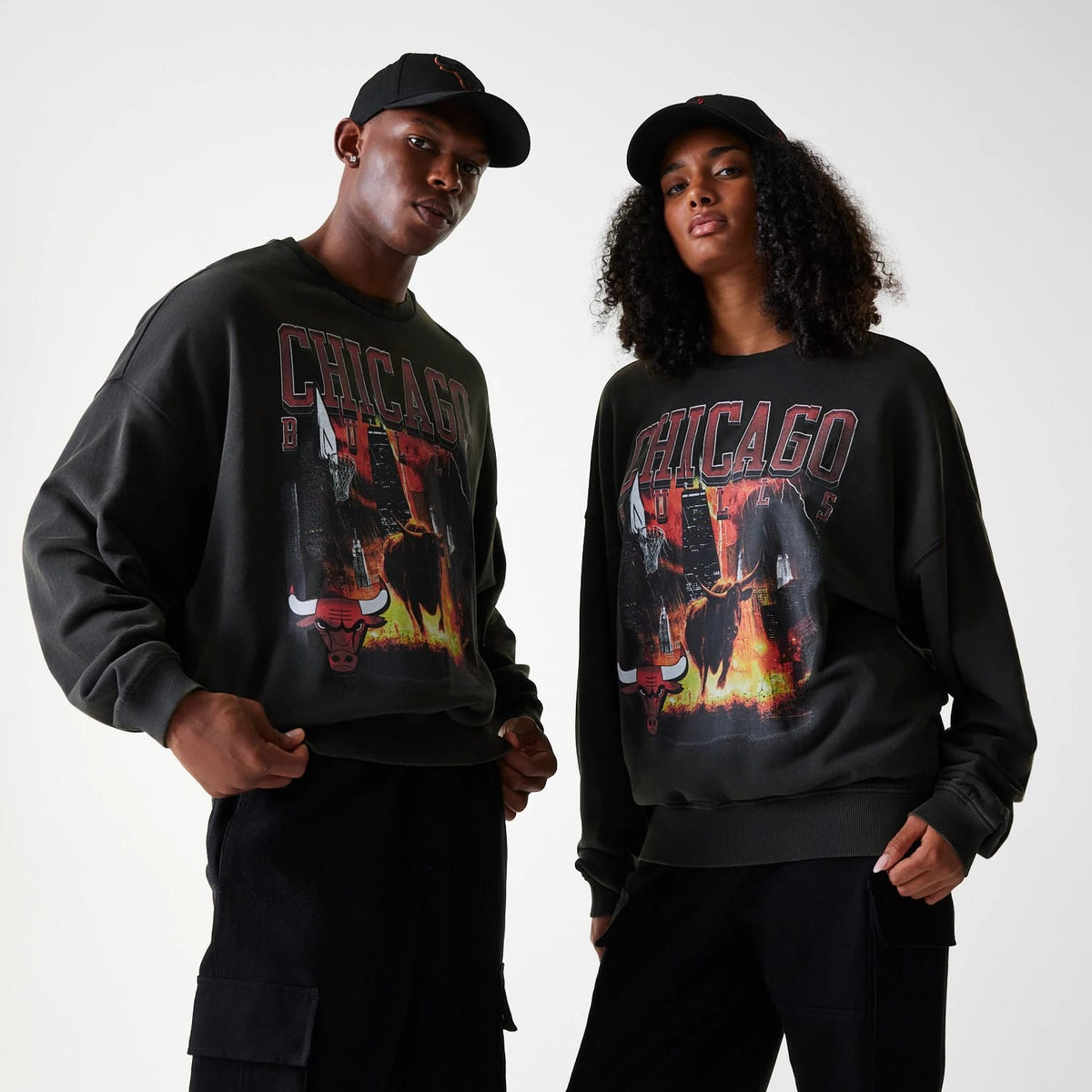 Chicago Bulls NBA Washed Graphic Grey Oversized Crew Neck Sweater-zelvios