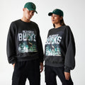 Milwaukee Bucks NBA Washed Graphic Grey Oversized Crew Neck Sweater-zelvios