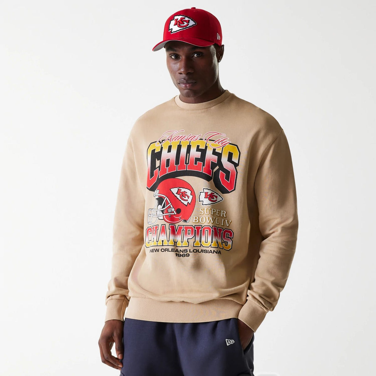 Kansas City Chiefs NFL Washed Super Bowl Beige Oversized Crew Neck Sweater-zelvios