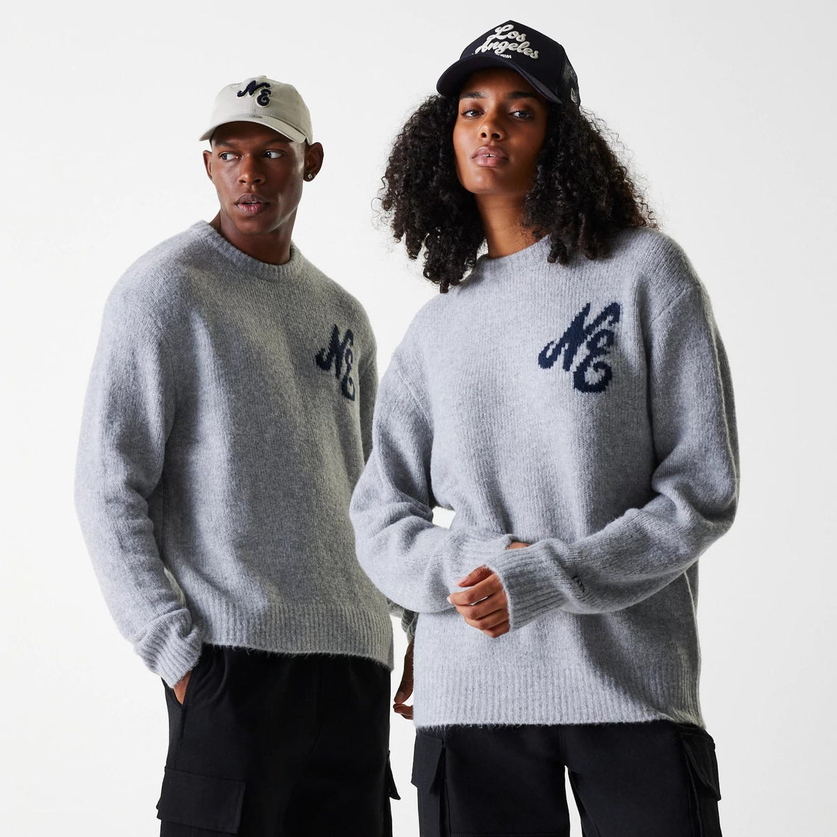 New Era Knit Grey Oversized Knit Sweater-zelvios