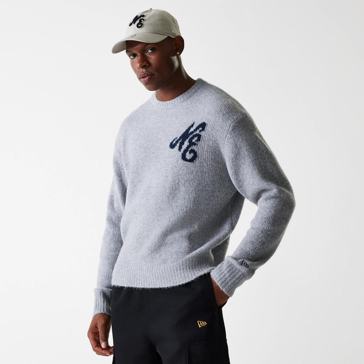 New Era Knit Grey Oversized Knit Sweater-zelvios