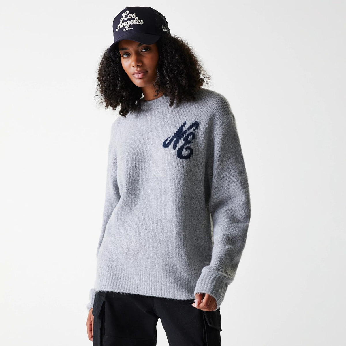 New Era Knit Grey Oversized Knit Sweater-zelvios