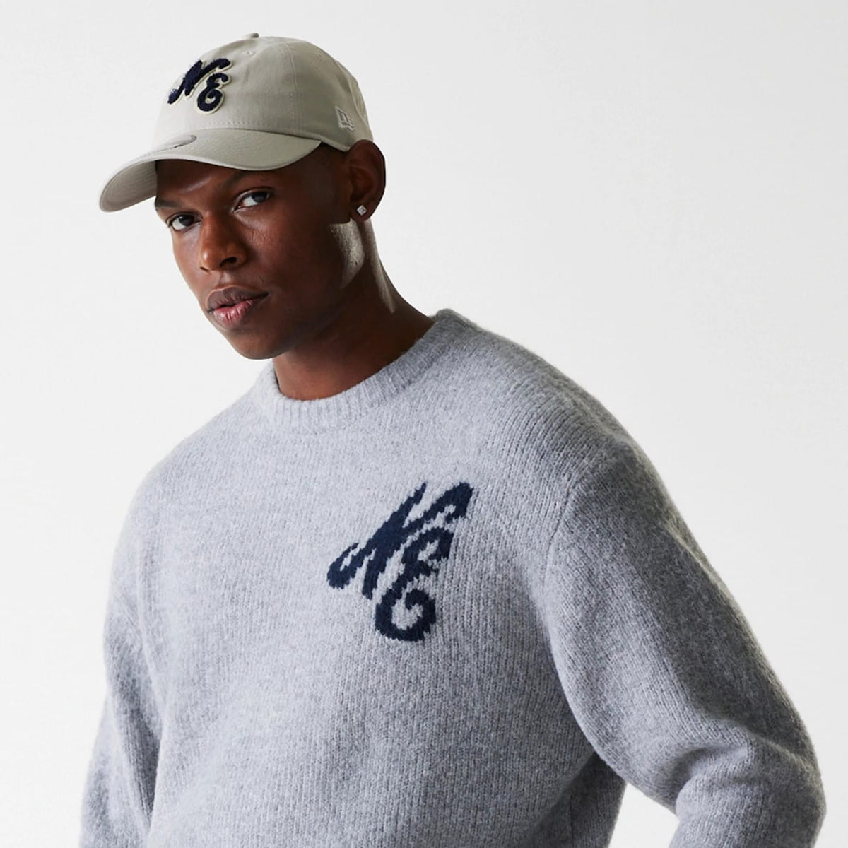 New Era Knit Grey Oversized Knit Sweater-zelvios