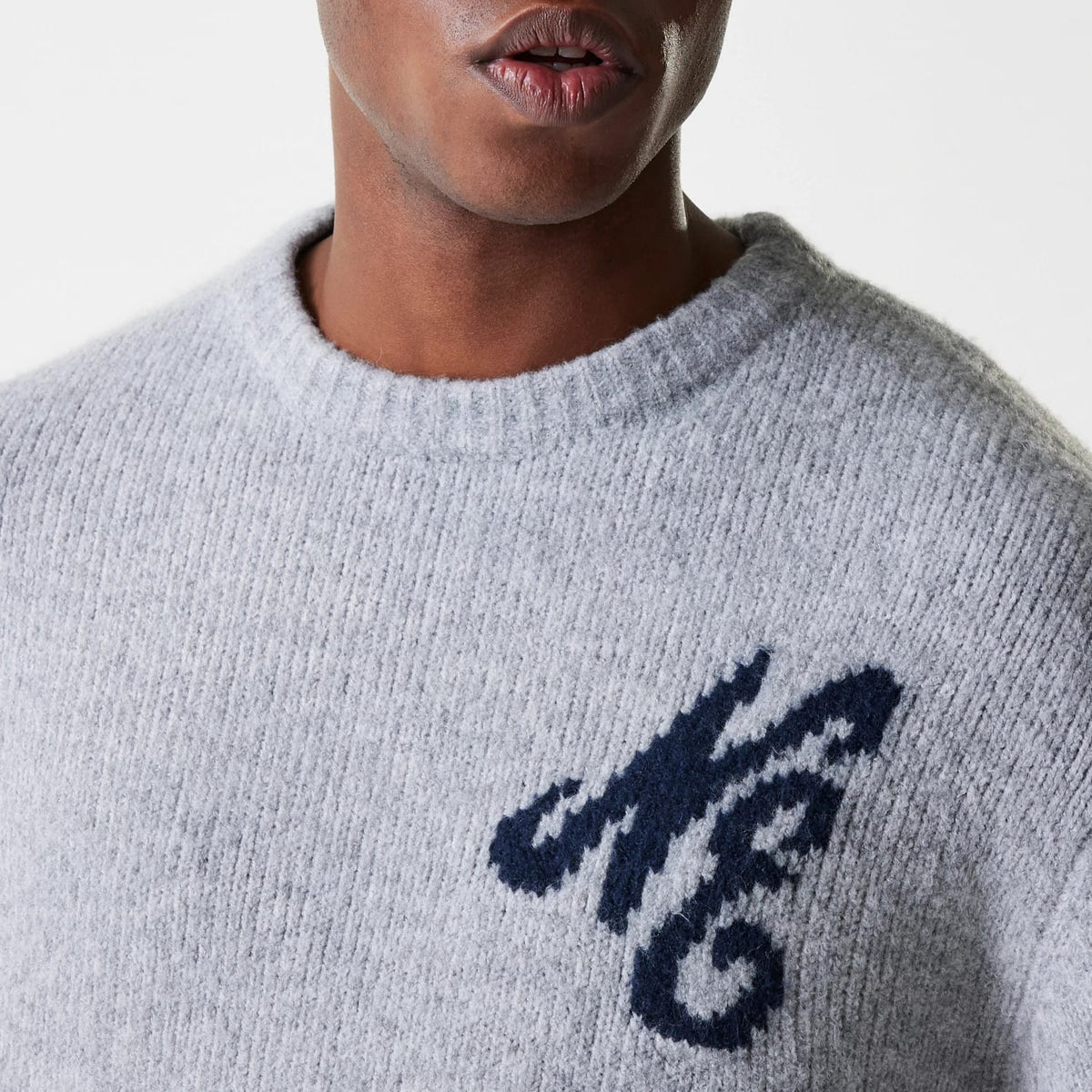 New Era Knit Grey Oversized Knit Sweater-zelvios