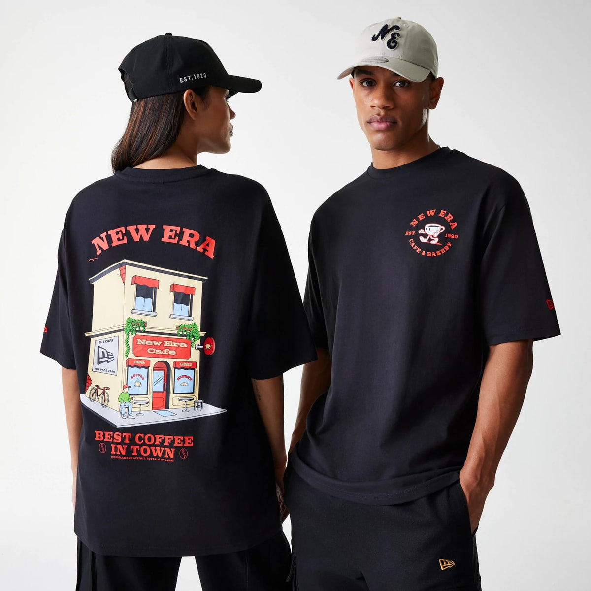New Era Cafe Graphic Black Oversized T-Shirt-zelvios