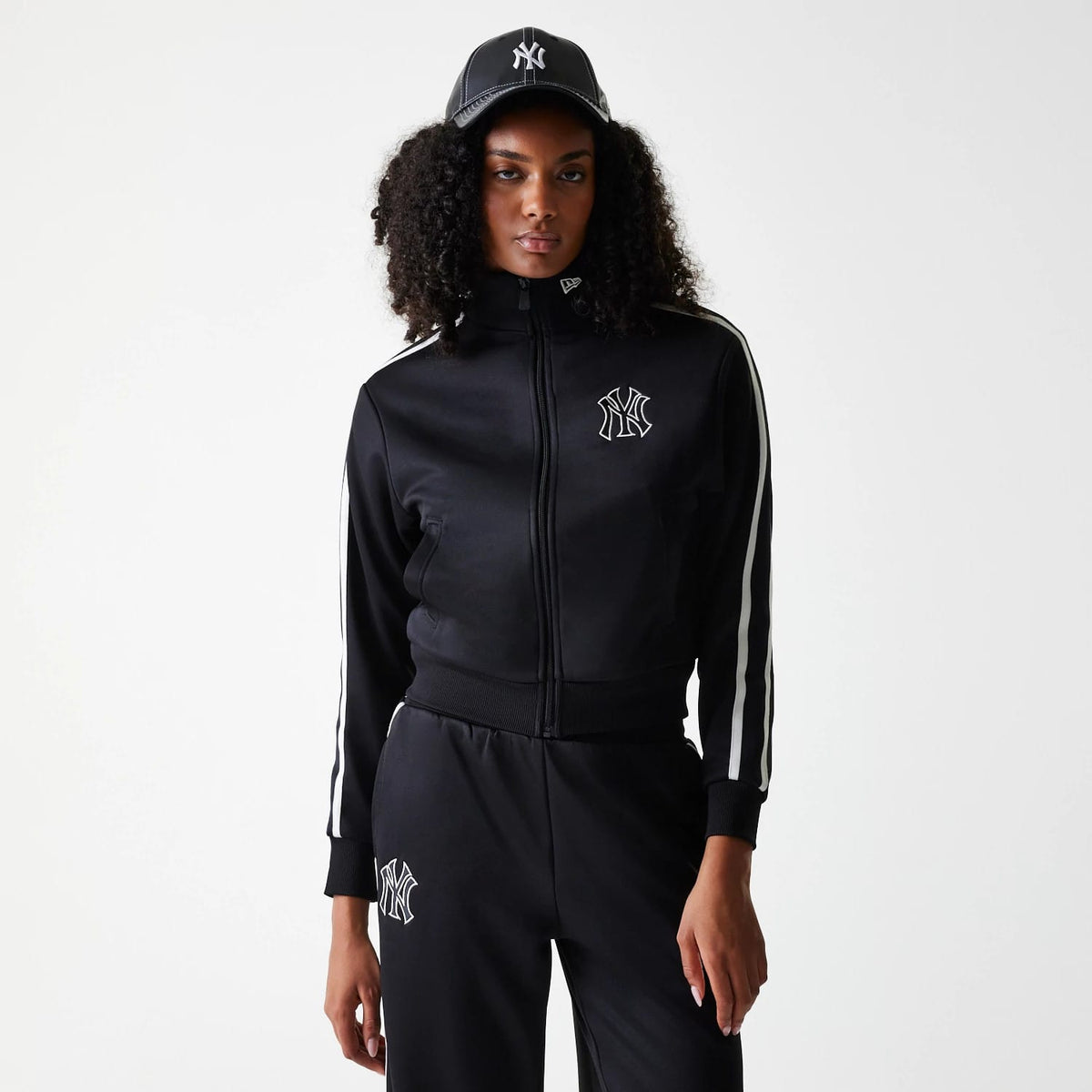 New York Yankees Womens MLB Midi Logo Black Track Jacket-zelvios