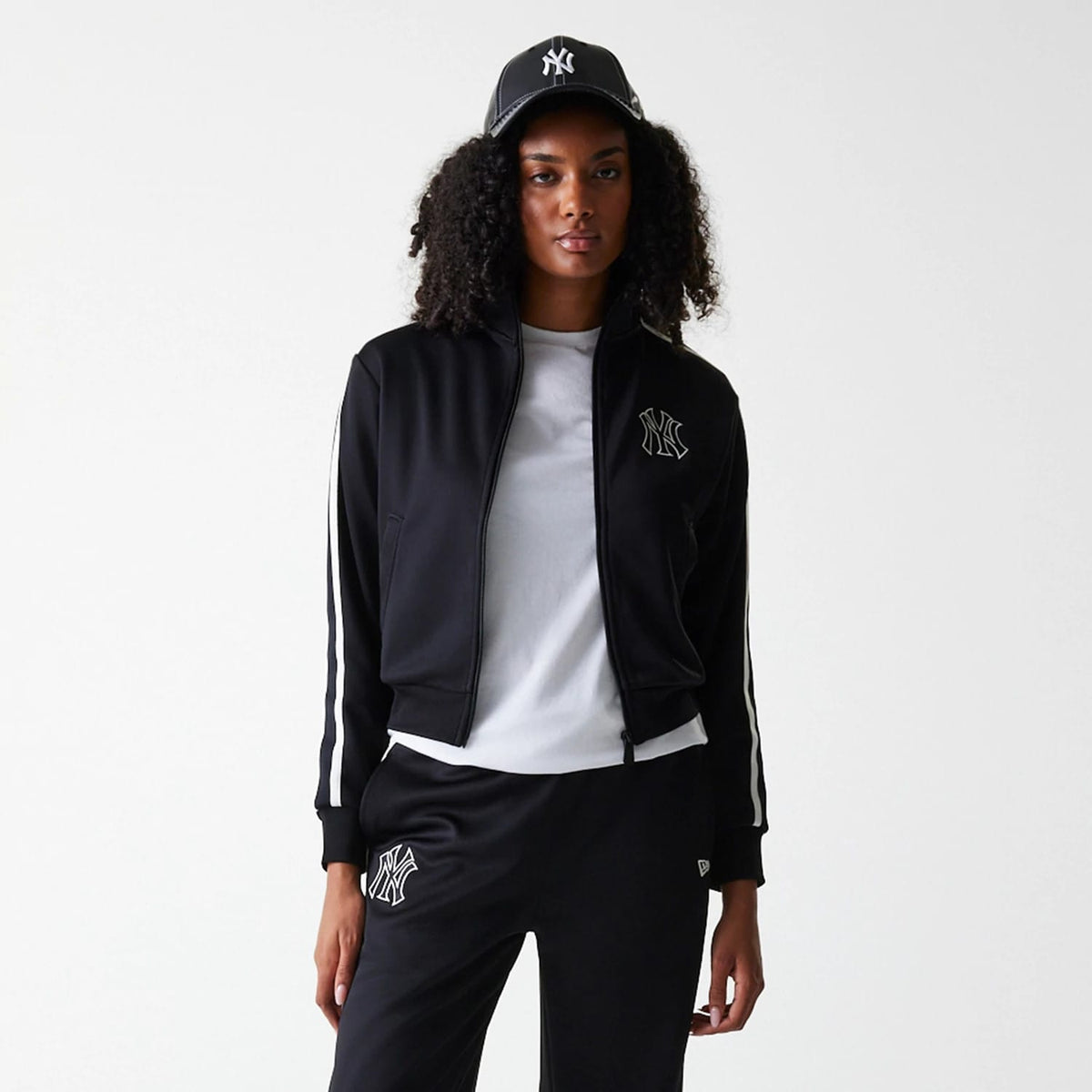 New York Yankees Womens MLB Midi Logo Black Track Jacket-zelvios