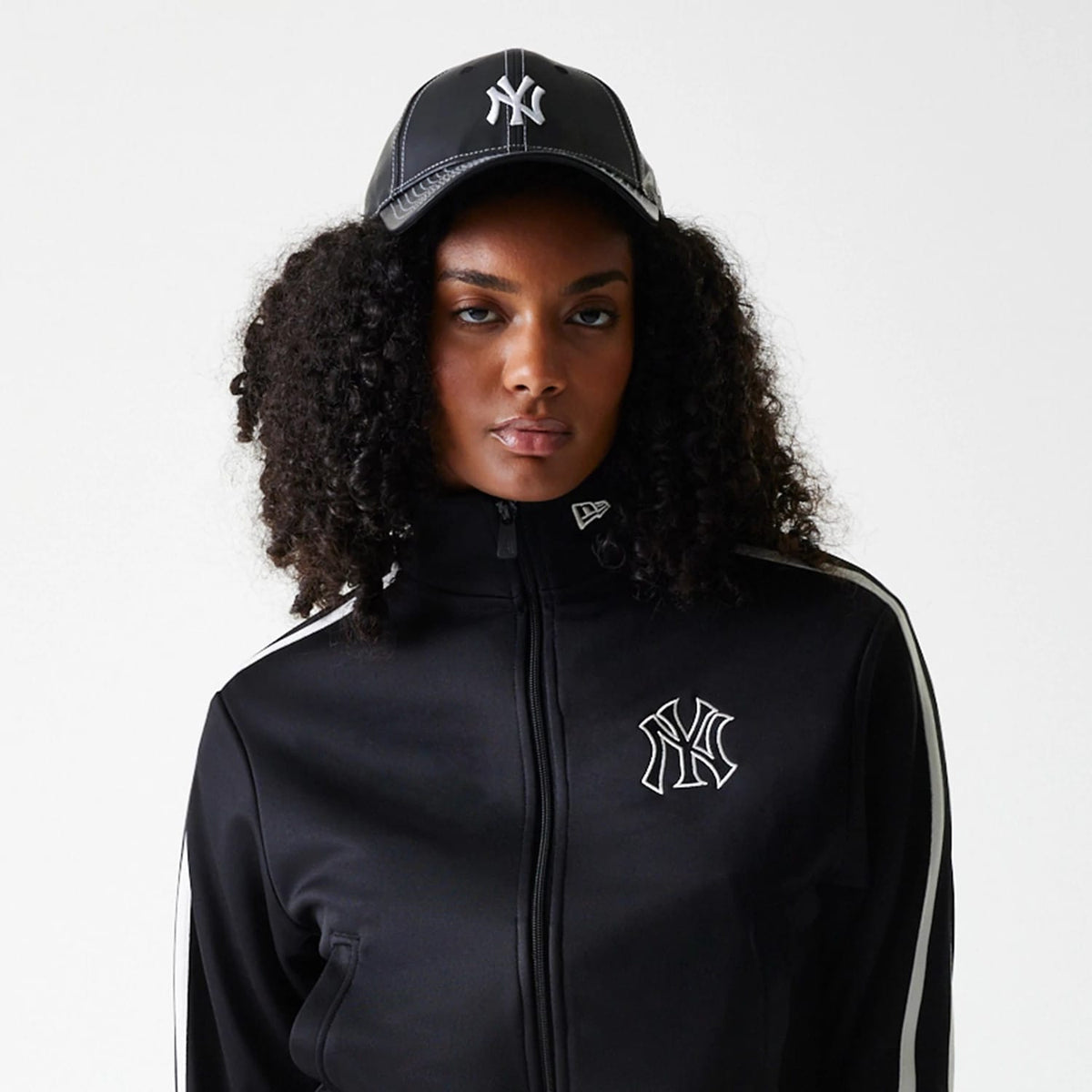 New York Yankees Womens MLB Midi Logo Black Track Jacket-zelvios