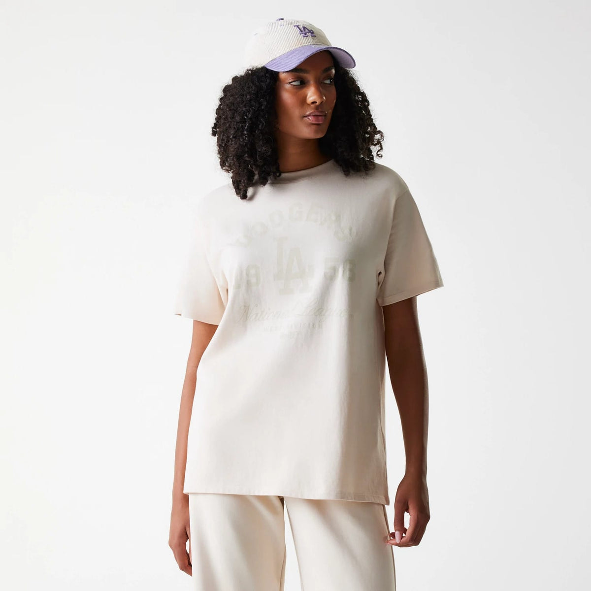 LA Dodgers Womens MLB Tonal Graphic Light Beige Oversized T-Shirt-zelvios
