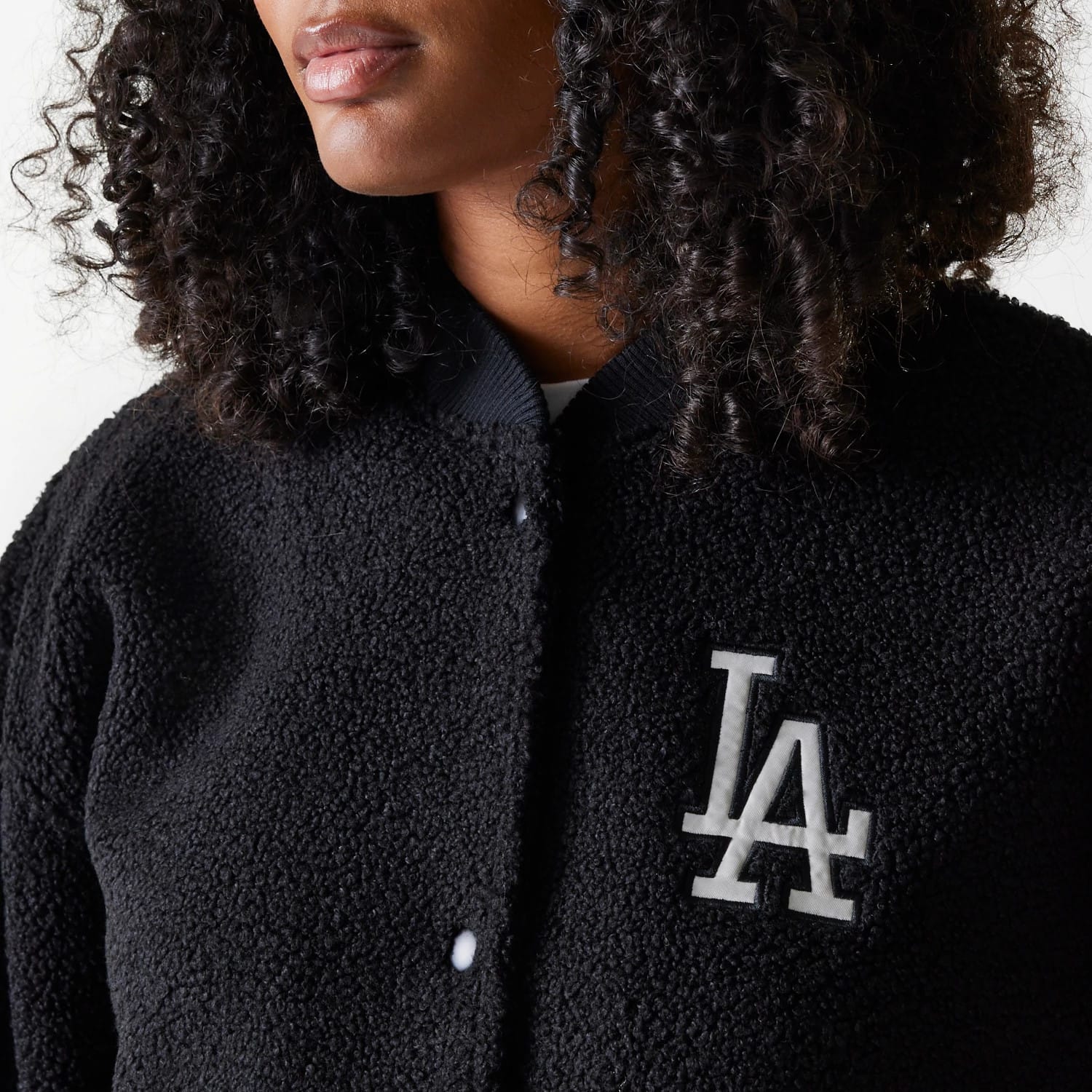 LA Dodgers Womens MLB Black Oversized Sherpa Bomber Jacket-kentox