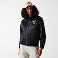 Womens New Era Black Satin Bomber Jacket-zelvios