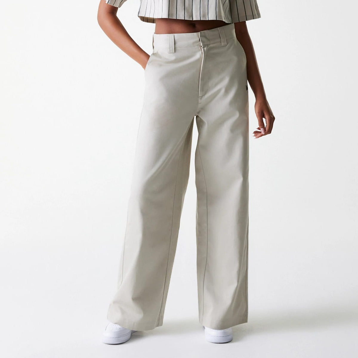 Womens New Era Light Beige Wide Leg Chino Trousers-zelvios
