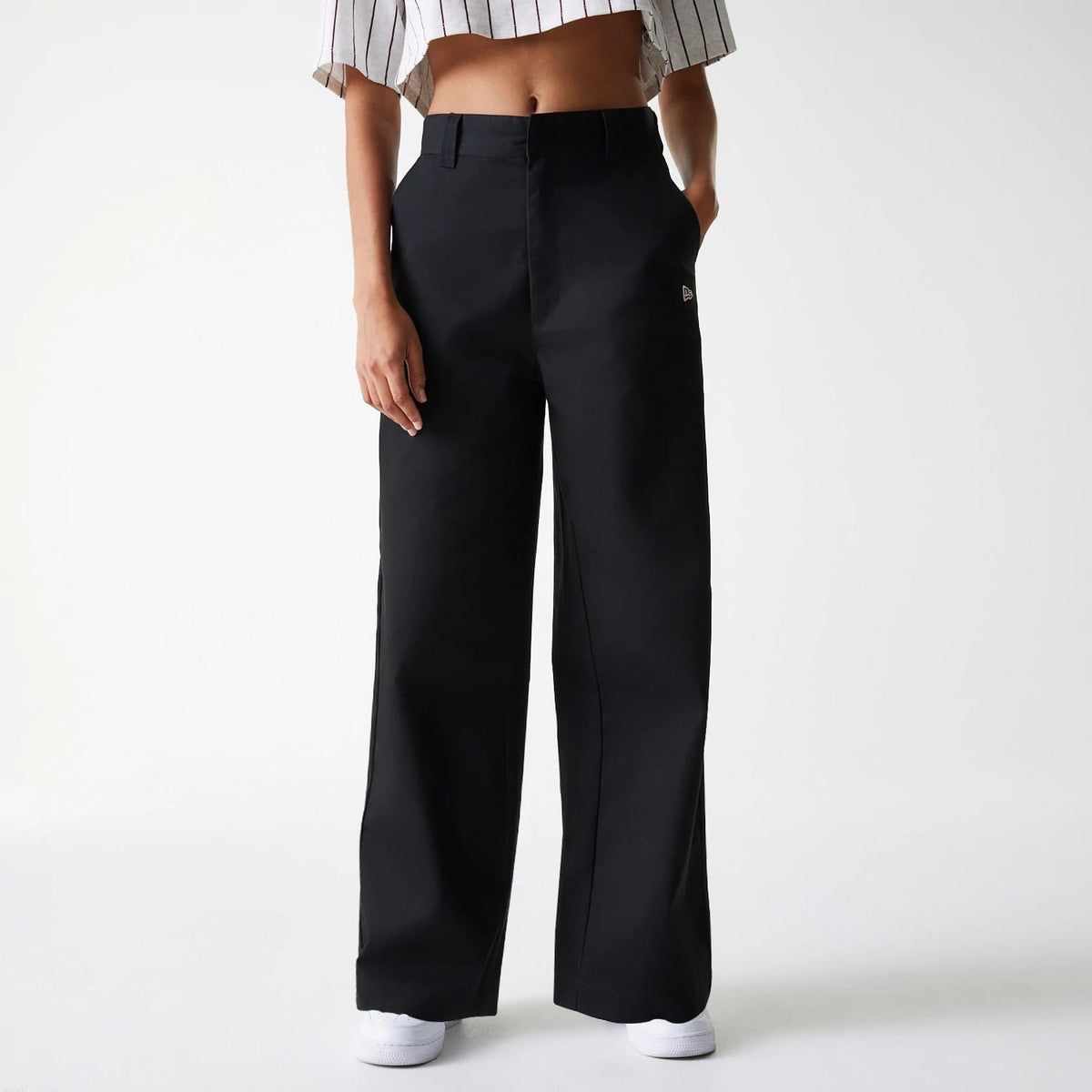 Womens New Era Black Wide Leg Chino Trousers-zelvios