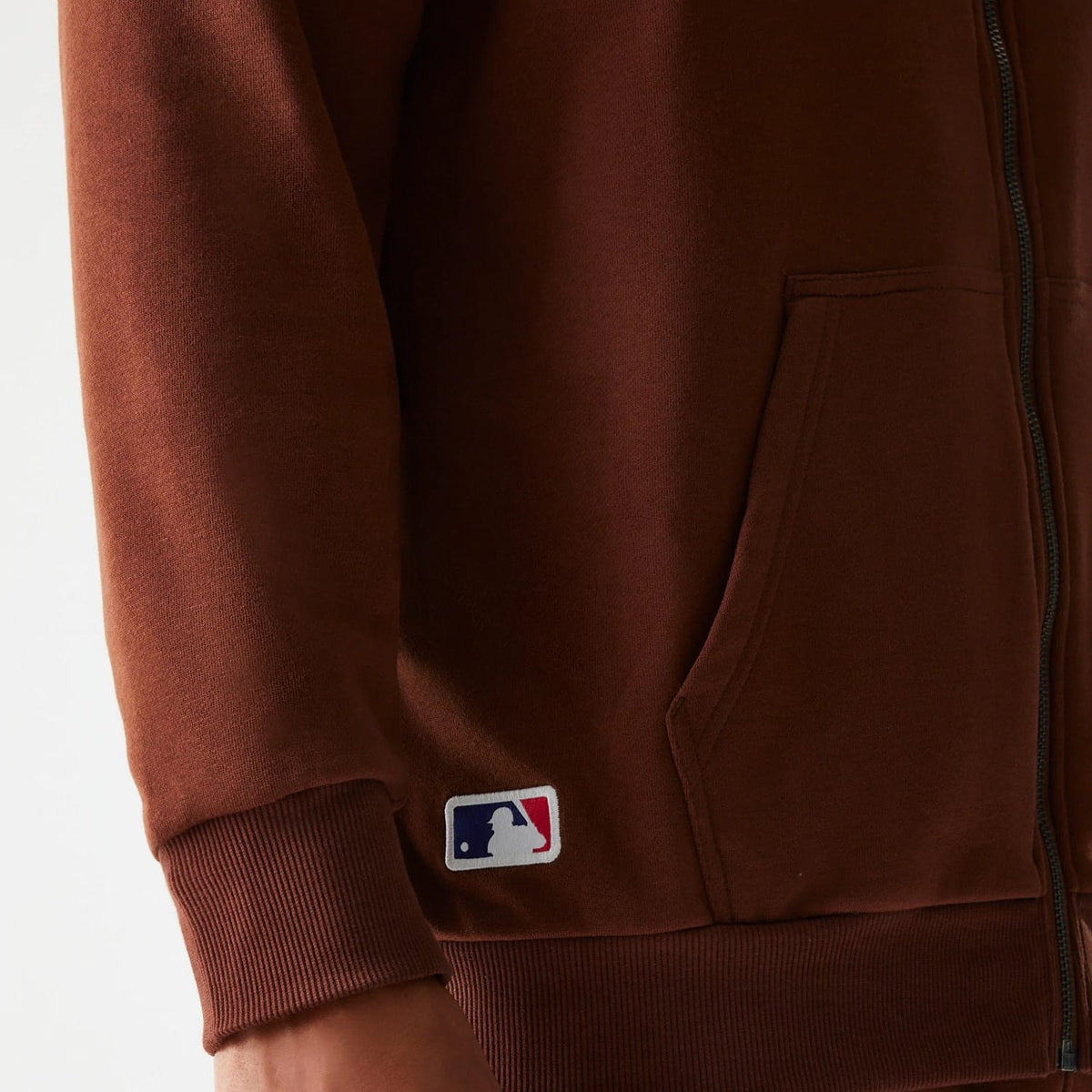 New York Yankees MLB Midi League Essential Brushed Fleece Brown Oversized Full Zip Hoodie-zelvios