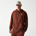 New York Yankees MLB Midi League Essential Brushed Fleece Brown Oversized Full Zip Hoodie-zelvios