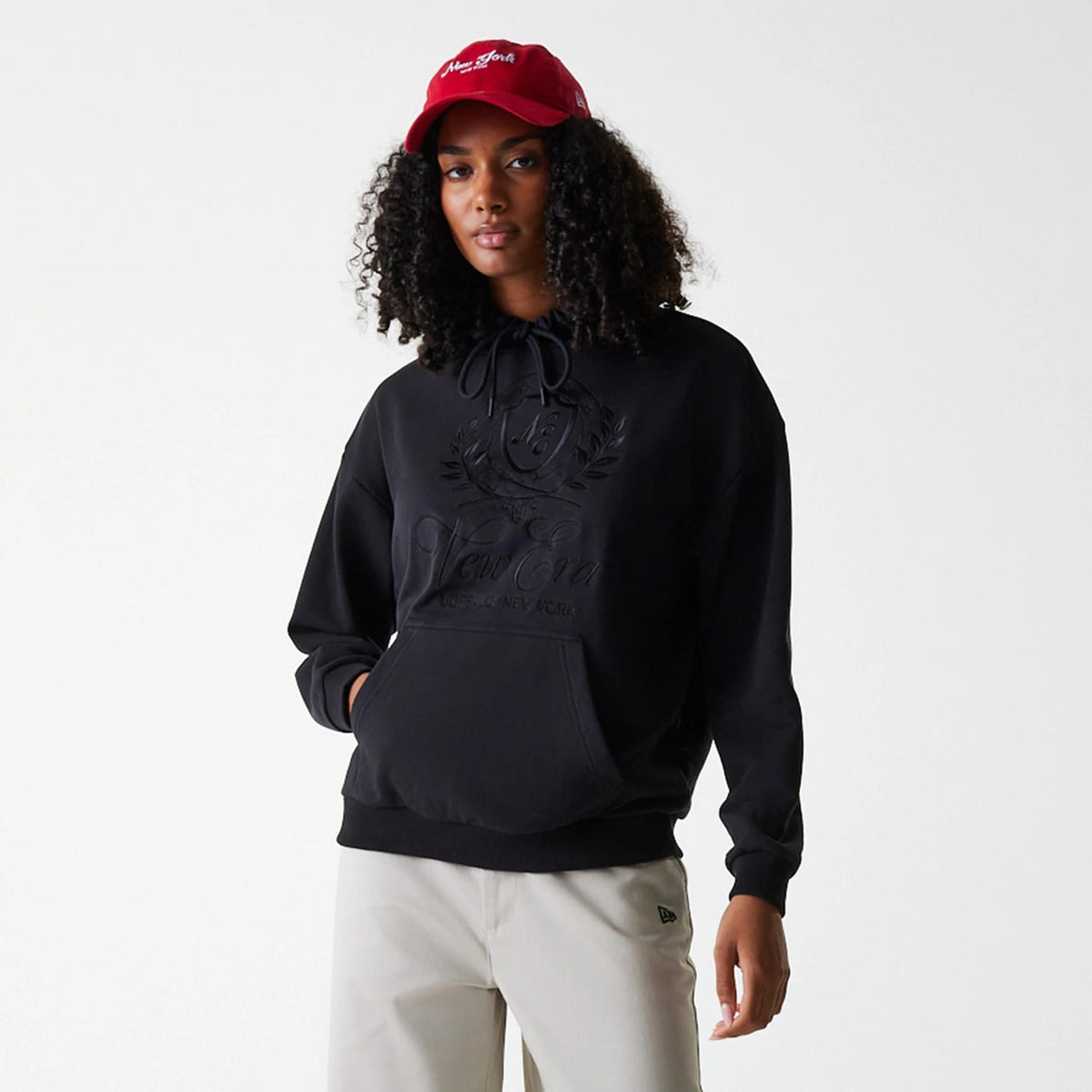 Womens New Era Crest Black Pullover Hoodie-zelvios