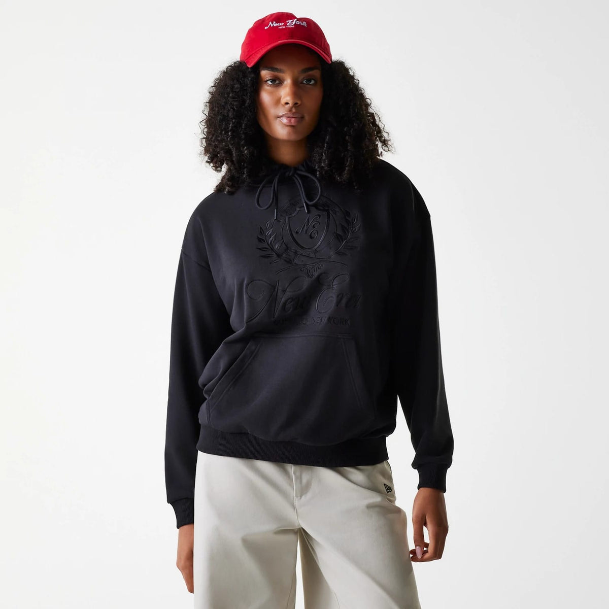 Womens New Era Crest Black Pullover Hoodie-zelvios