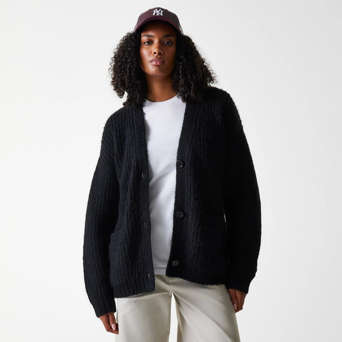 New York Yankees Womens MLB Knit Black Cardigan-zelvios