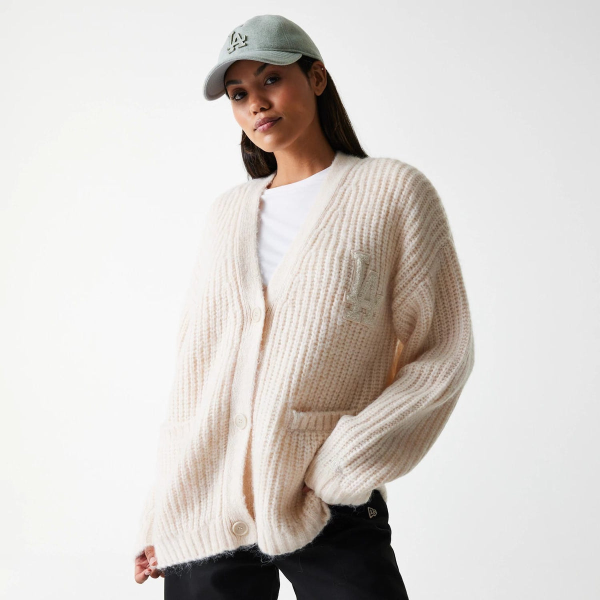 LA Dodgers Womens MLB Knit Light Beige Cardigan-zelvios