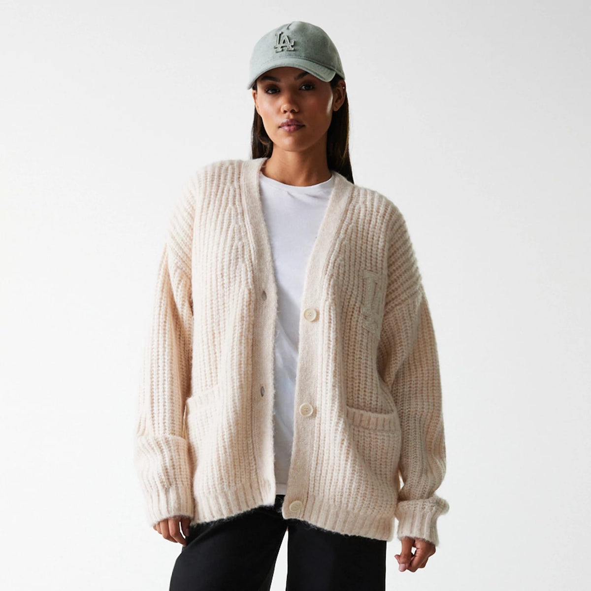 LA Dodgers Womens MLB Knit Light Beige Cardigan-zelvios