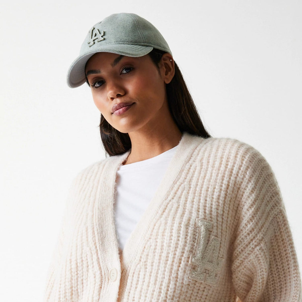 LA Dodgers Womens MLB Knit Light Beige Cardigan-zelvios