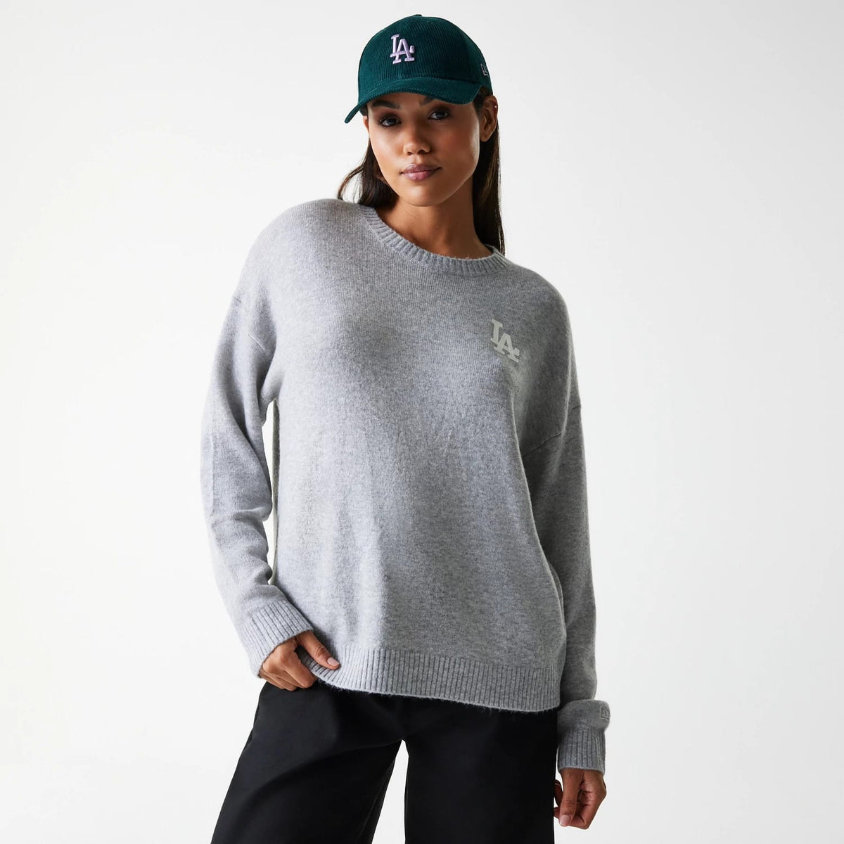 LA Dodgers Womens MLB Knit Grey Crew Neck Sweater-zelvios
