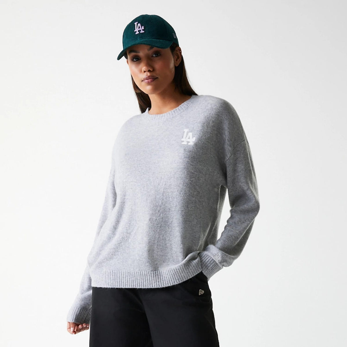 LA Dodgers Womens MLB Knit Grey Crew Neck Sweater-zelvios
