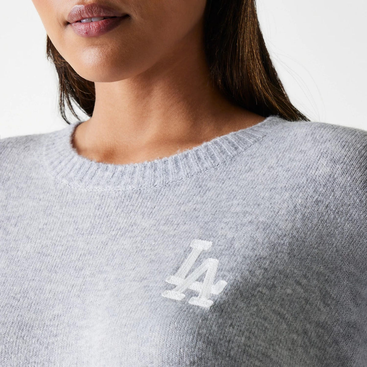 LA Dodgers Womens MLB Knit Grey Crew Neck Sweater-zelvios