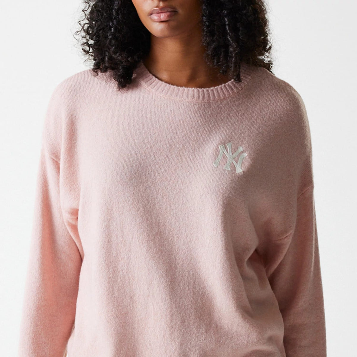New York Yankees Womens MLB Knit Pastel Pink Crew Neck Sweater-zelvios