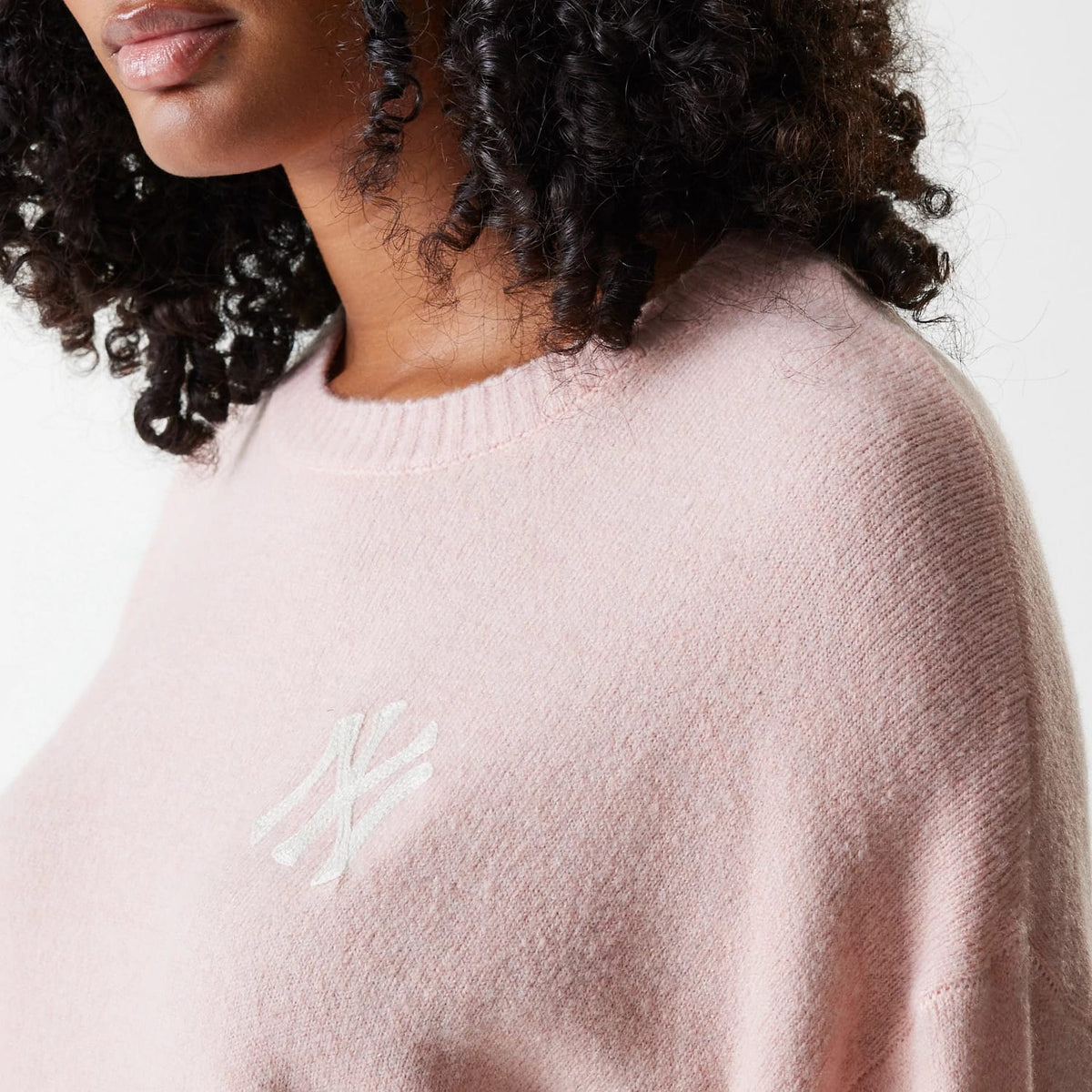 New York Yankees Womens MLB Knit Pastel Pink Crew Neck Sweater-zelvios