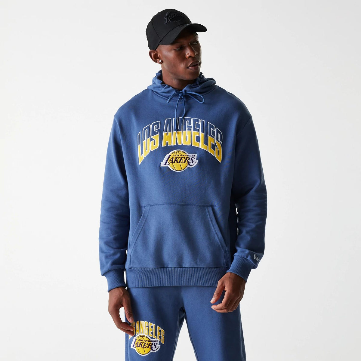 LA Lakers NBA Arch Graphic Dark Blue Oversized Pullover Hoodie-zelvios