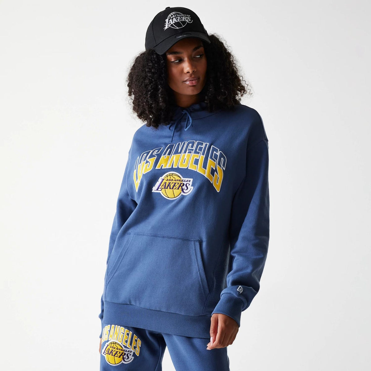 LA Lakers NBA Arch Graphic Dark Blue Oversized Pullover Hoodie-zelvios