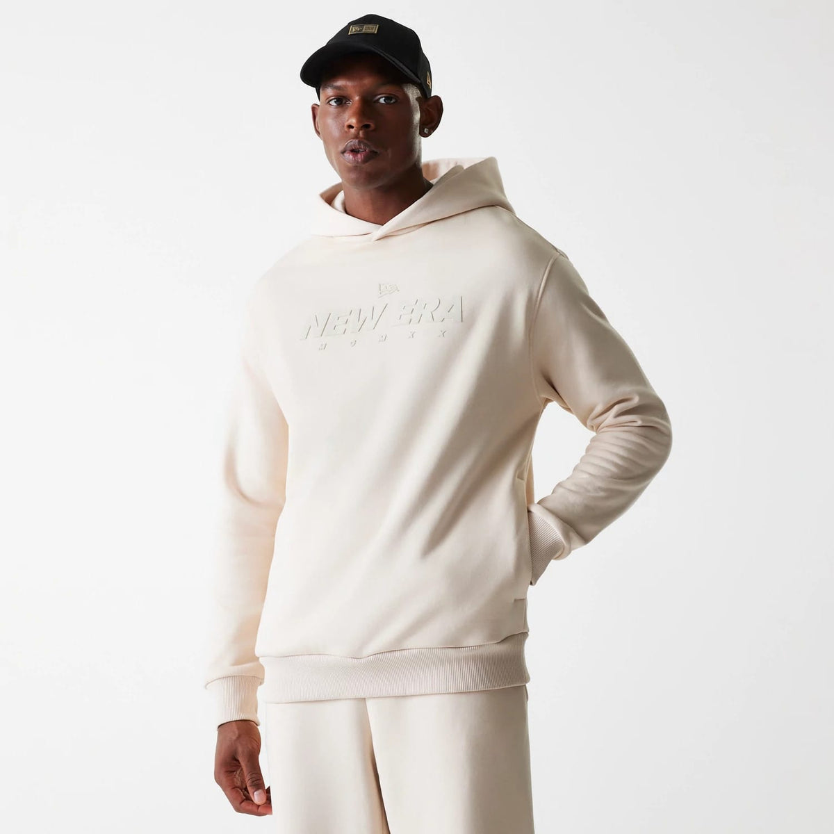 New Era Tech Light Beige Oversized Pullover Hoodie-zelvios