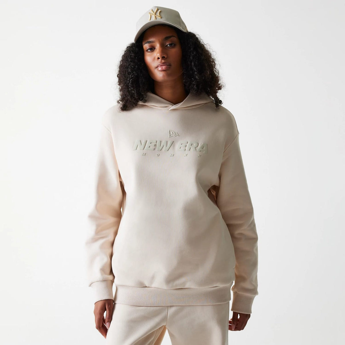 New Era Tech Light Beige Oversized Pullover Hoodie-zelvios