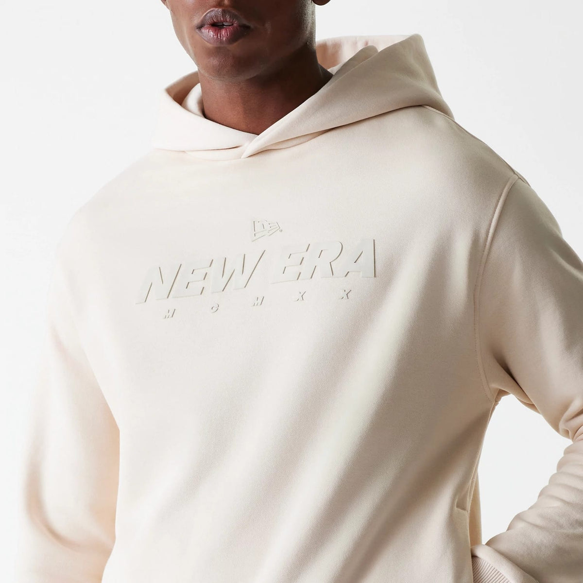 New Era Tech Light Beige Oversized Pullover Hoodie-zelvios