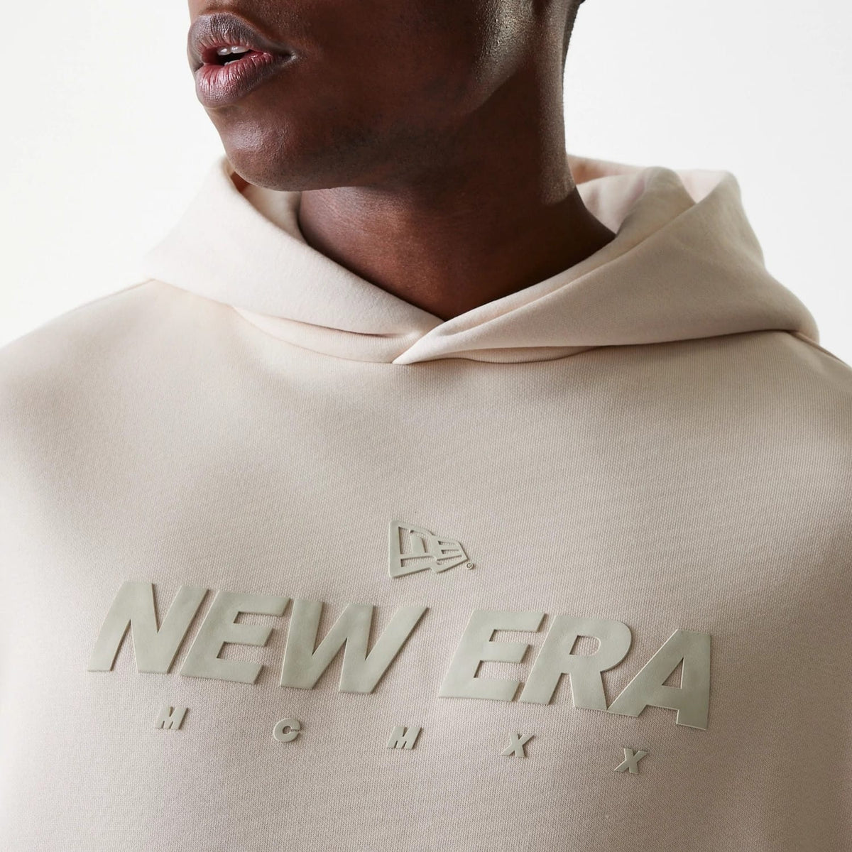 New Era Tech Light Beige Oversized Pullover Hoodie-zelvios