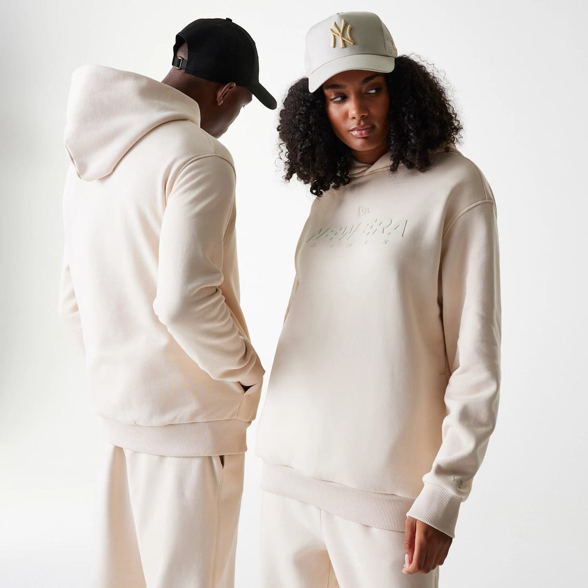 New Era Tech Light Beige Oversized Pullover Hoodie-zelvios