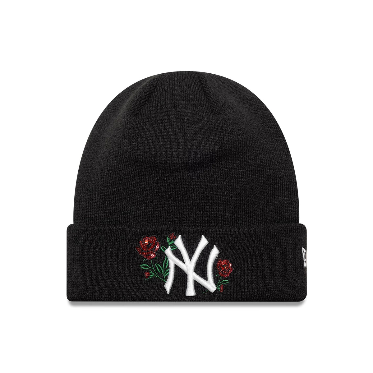 New York Yankees MLB Sequin Rose Black Cuff Knit Beanie Hat-zelvios