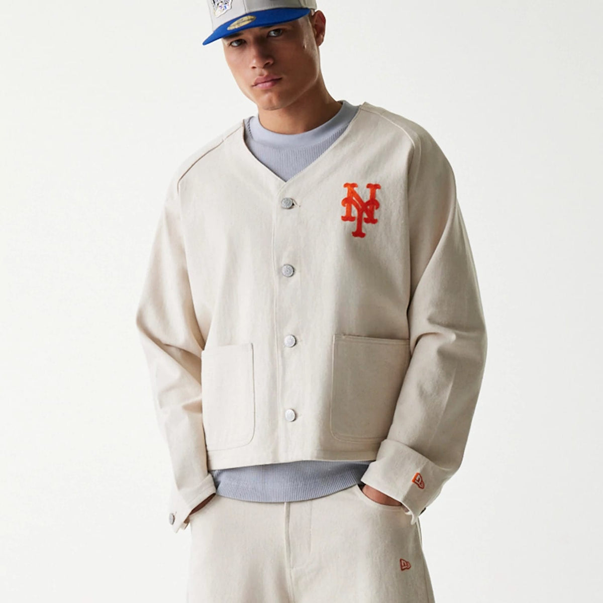 New York Mets MLB Cotton Open Cream Jacket-zelvios
