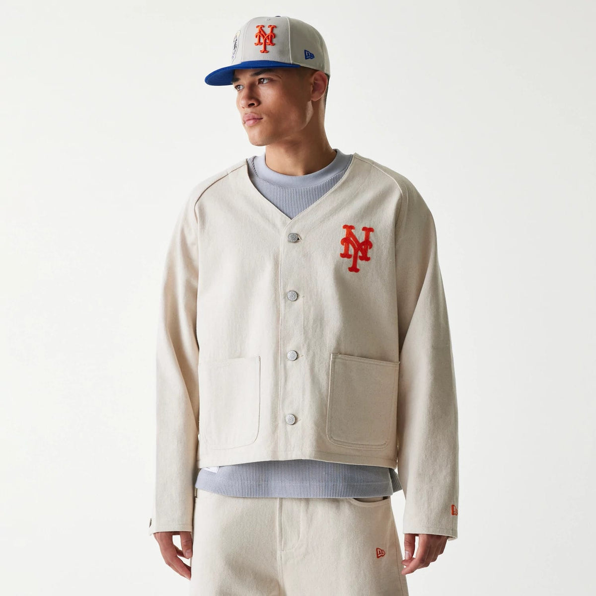 New York Mets MLB Cotton Open Cream Jacket-zelvios