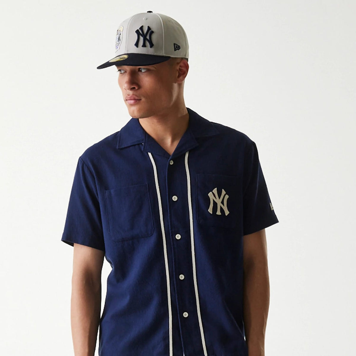 New York Yankees MLB Piping Navy Short Sleeve Shirt-zelvios
