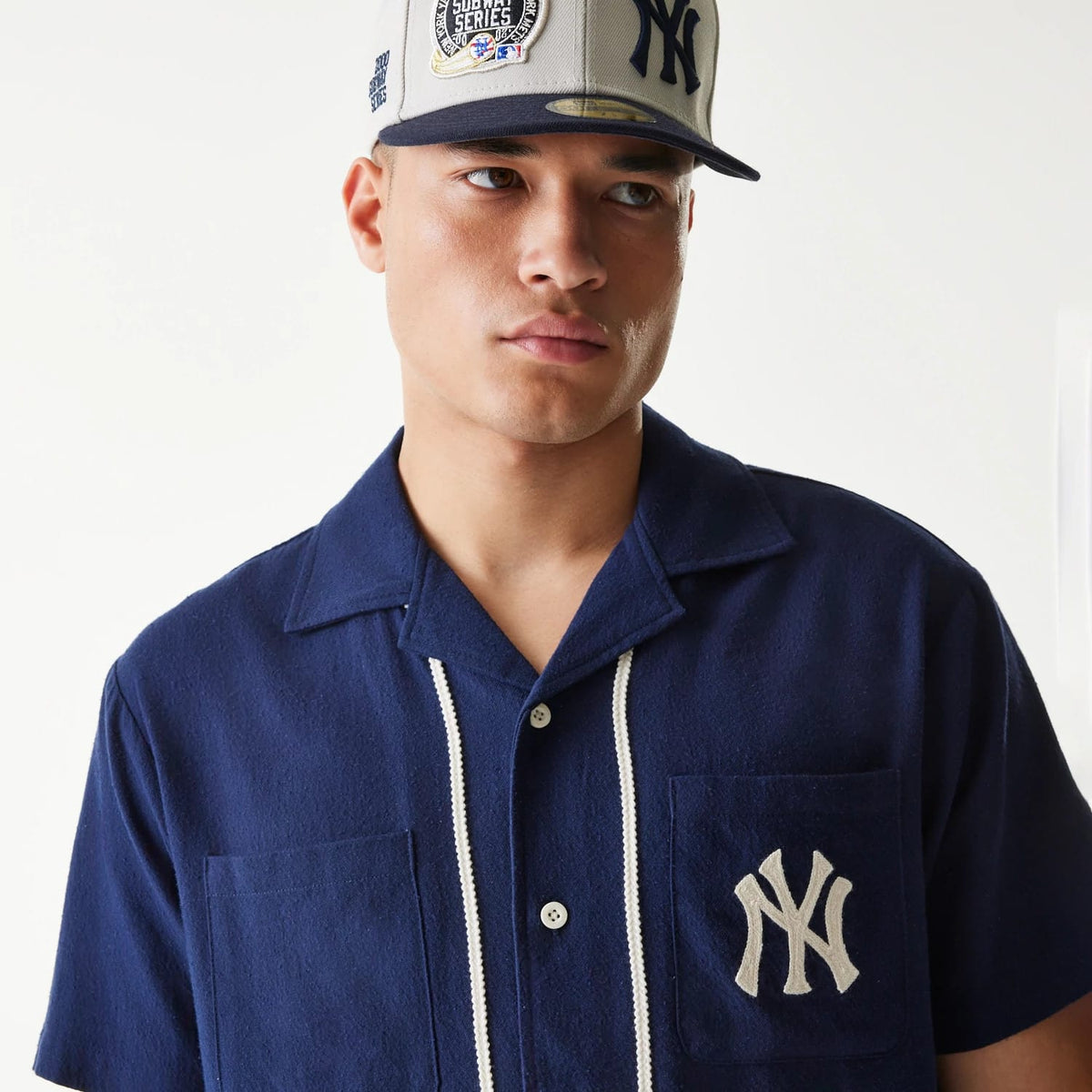 New York Yankees MLB Piping Navy Short Sleeve Shirt-zelvios