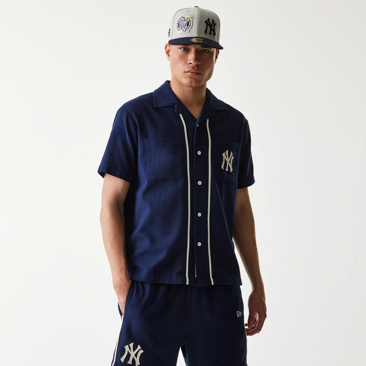 New York Yankees MLB Piping Navy Short Sleeve Shirt-zelvios
