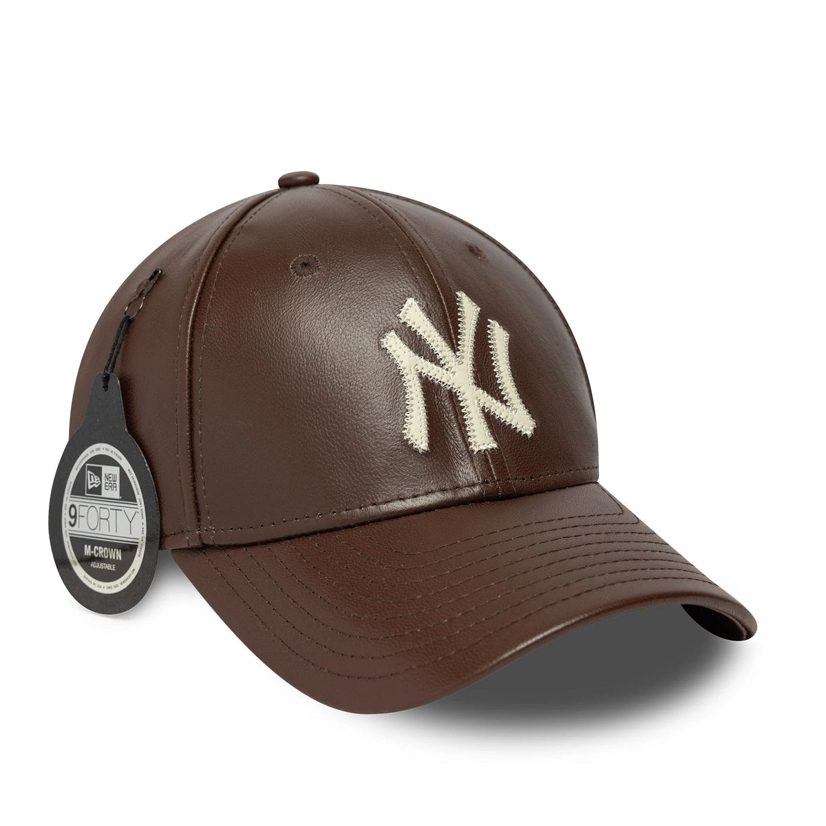 New York Yankees MLB Leather Dark Brown 9FORTY M-Crown Adjustable Cap-zelvios