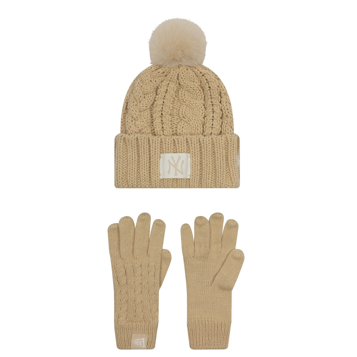 New York Yankees Youth MLB Beige Beanie & Gloves Set-zelvios