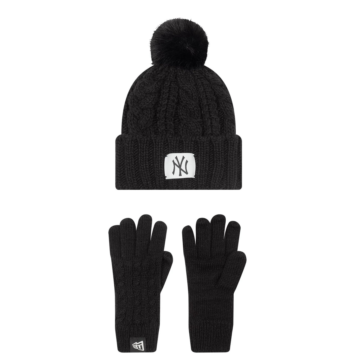 New York Yankees Youth MLB Black Beanie & Gloves Set-zelvios
